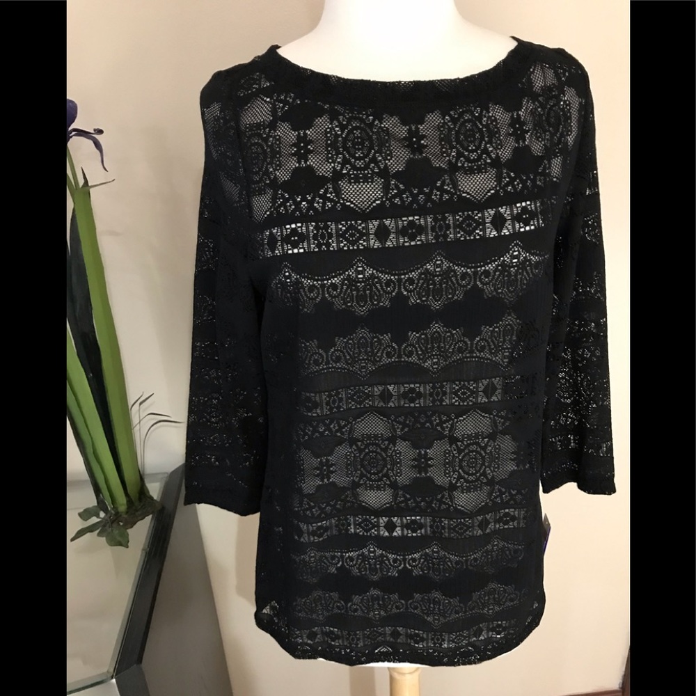 Peter Nygard Sheer Black Lace Top